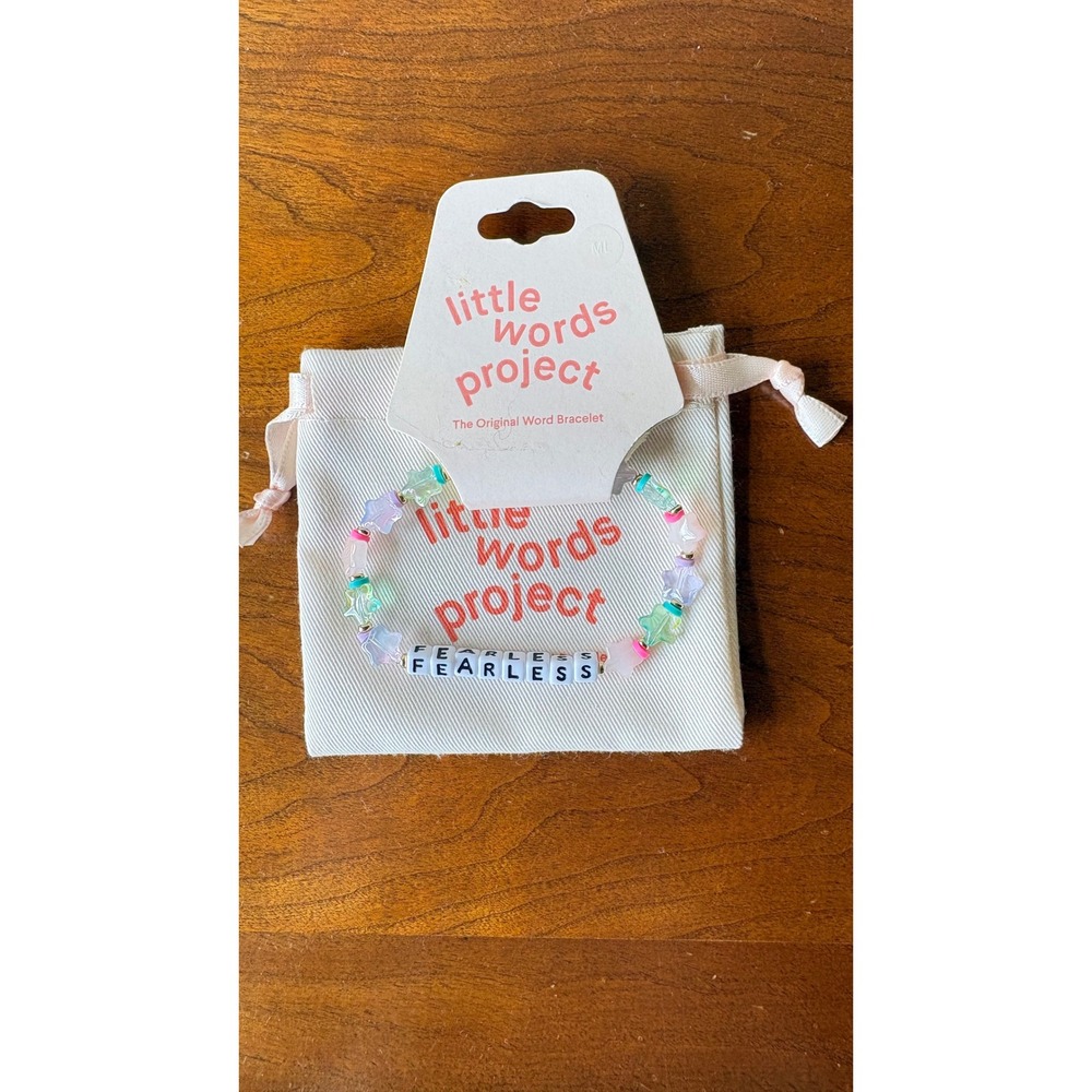 Little Words Project Fearless Beaded Bracelet Pastel Stars M/L New with Pouch